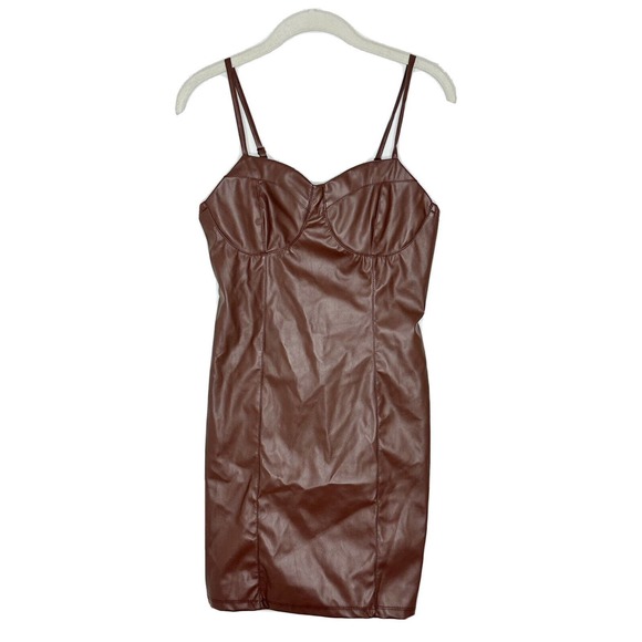 Almost Famous Dresses & Skirts - Almost Famous Brown Sweetheart Faux-Leather Mini Dress Size Medium New